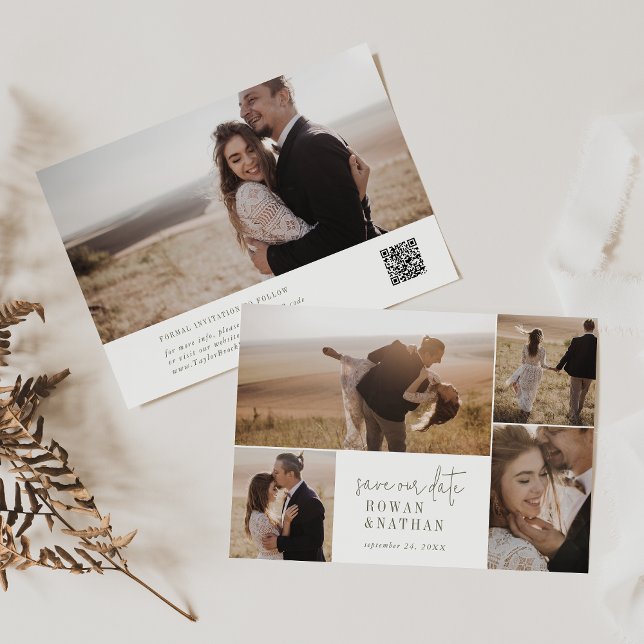 Modern Chic Green and White Photo Collage Save The Date (Creator Uploaded)