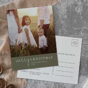 Modern Chic   Green Christmas Photo Year in Review Holiday Postcard