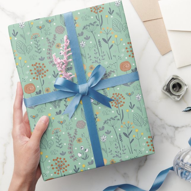 Modern Chic Green Floral Pattern Wrapping Paper (Creator Uploaded)