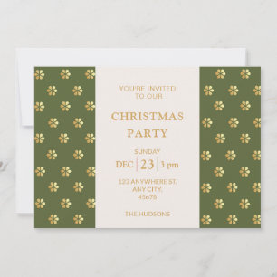 Modern Chic Green + Gold Daisy Christmas Party Holiday Card