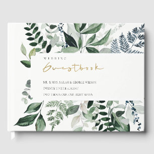 Modern Chic Green Leafy Tropical Foliage Wedding Guest Book