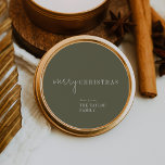 Modern Chic | Green Merry Christmas Holiday Gift Classic Round Sticker<br><div class="desc">These modern chic green Merry Christmas holiday gift stickers are perfect for a stylish holiday present or holiday card. This simple boho design features classic sophisticated calligraphy in rustic olive green and white. Personalise the stickers with your name.</div>