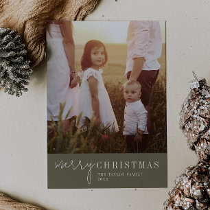 Modern Chic   Green Merry Christmas Photo Holiday Card