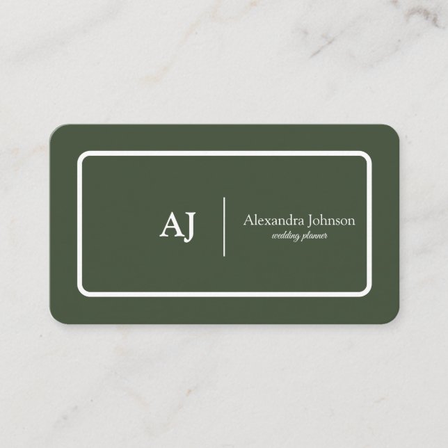 Modern Chic Green Monogram Stylish Trendy Business Card (Front)