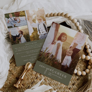 Modern Chic   Green New Year Photo Year in Review Holiday Card