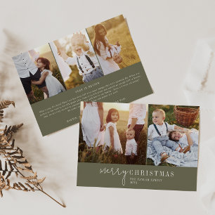 Modern Chic   Green Photo Collage Christmas News Holiday Card