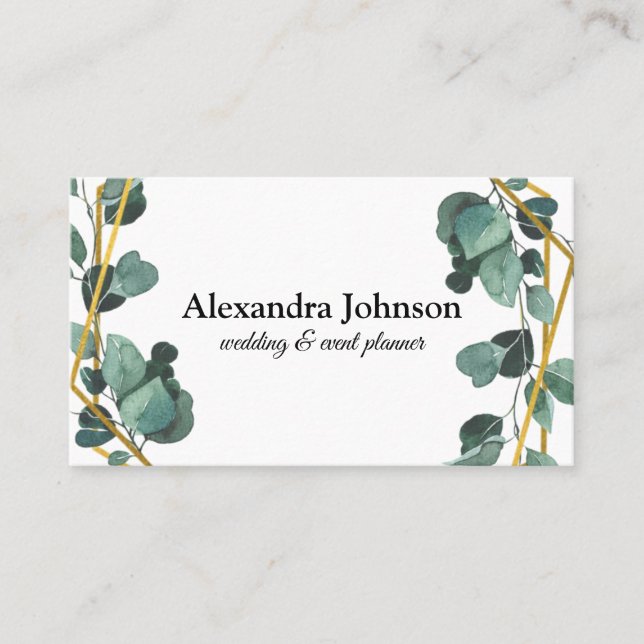 Modern Chic Greenery Eucalyptus Geometric Frame Business Card (Front)