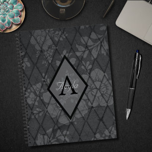 Modern Chic: Grey Flowers with Diamond Monogram Notebook