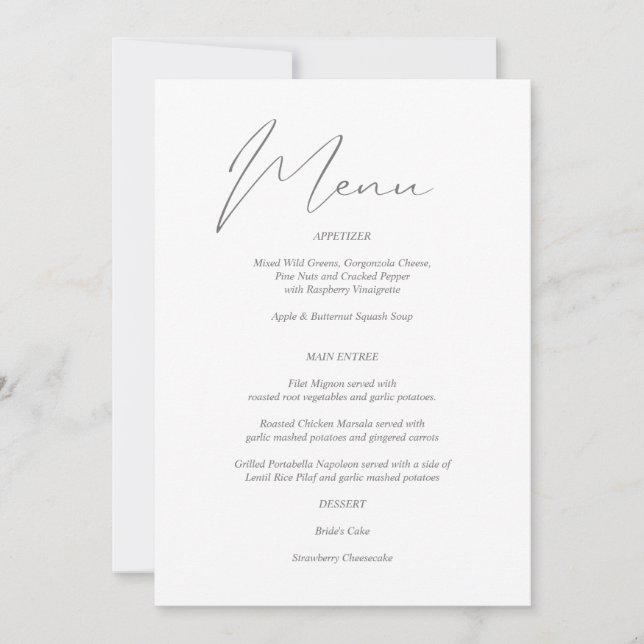 Modern Chic Grey & White Menu Invitation (Front)