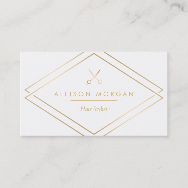 Modern Chic Hair Salon Scissors Faux Gold Look Business Card (Front)