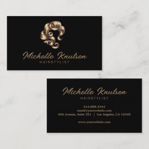Modern Chic Hair Stylist Beauty Salon Black Gold   Business Card