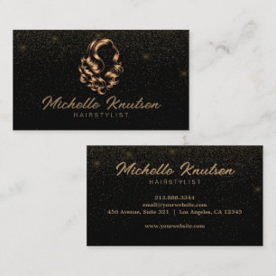 Modern Chic Hair Stylist Beauty Salon Black Gold Business Card