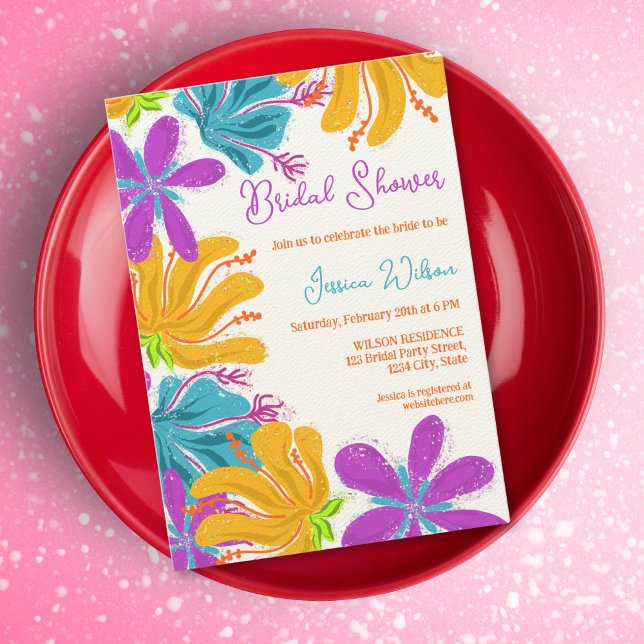 Modern chic hand drawn colourful wild flowers invitation (colorful whimsical wild flowers)