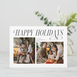 Modern Chic Happy Holidays Typography 3 Photo Holiday Card