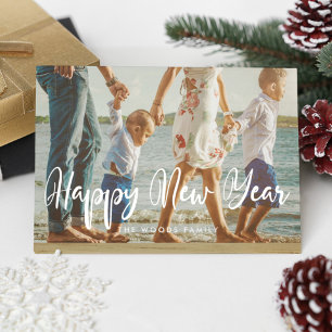 Modern chic Happy New Year photo Holiday Card