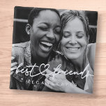 Modern Chic Heart Best Friends Besties BFF Photo 15 Cm Square Badge<br><div class="desc">Design is composed of fun and playful cursive script typography with sans serif font. Add a custom photo.</div>