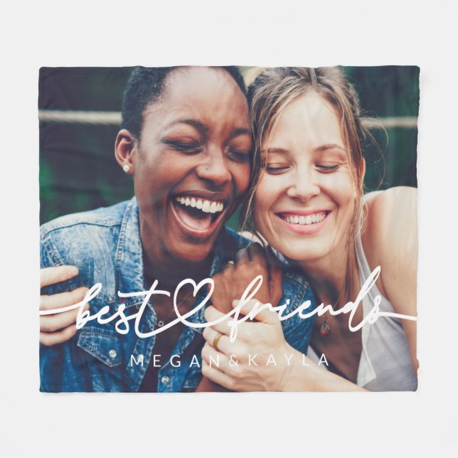 Modern Chic Heart Best Friends Besties BFF Photo Fleece Blanket (Front (Horizontal))
