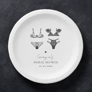 Modern Chic Heart & Black Lingerie Bridal Shower Paper Plate