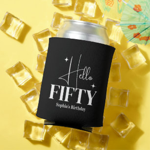 Modern Chic Hello Fifty 50th Birthday Black Can Cooler
