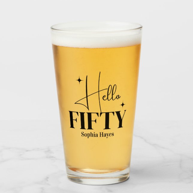 Modern Chic Hello Fifty 50th Birthday Custom Glass (Front Filled)