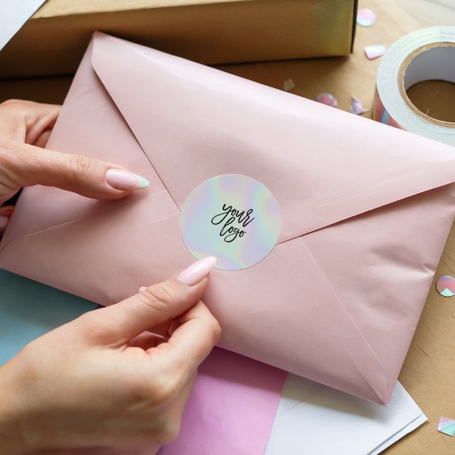 Modern chic holographic pastel rainbow brand logo classic round sticker (Modern chic holographic pastel rainbow brand logo)