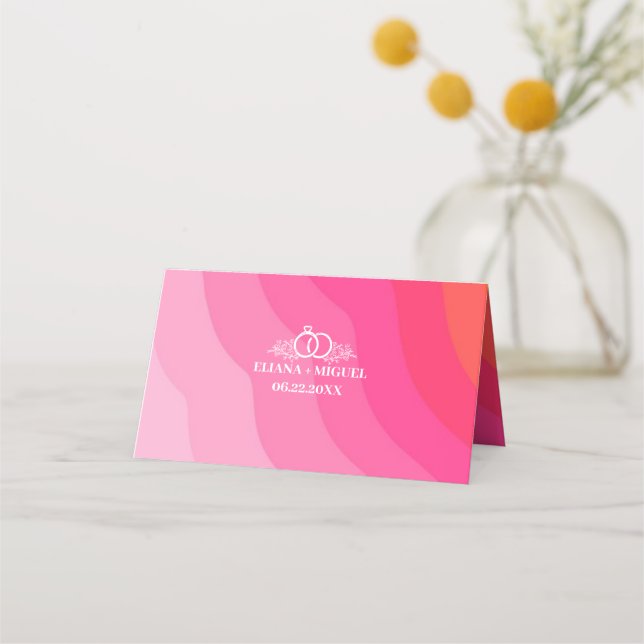 modern chic hot orange pink wedding place card (Back)