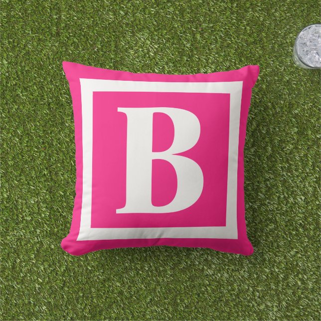 Modern Chic Hot Pink Monogram Initial Cushion (Grass)
