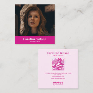 Modern Chic Hot Pink QR Code Photo Girly Square Business Card