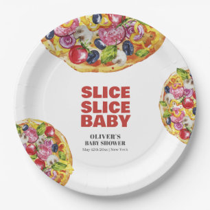 Modern Chic Italian Slice Slice Pizza Baby Shower Paper Plate