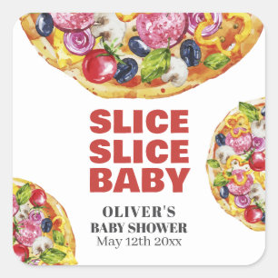 Modern Chic Italian Slice Slice Pizza Baby Shower  Square Sticker