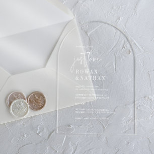 Modern Chic Just Love White Unique Arch Wedding Acrylic Invitations