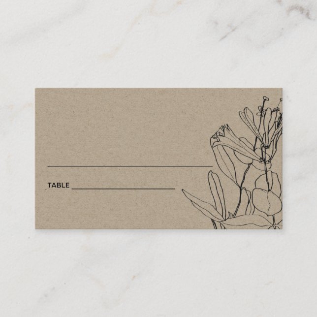 MODERN CHIC KRAFT LINE DRAWING FLORAL PLACE CARDS (Front)