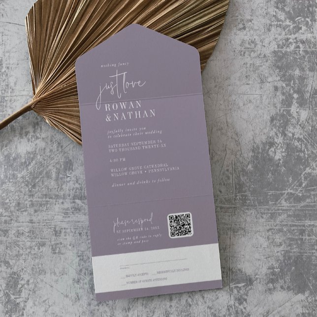 Modern Chic Lavender Just Love QR Code Wedding All In One Invitation (Creator Uploaded)