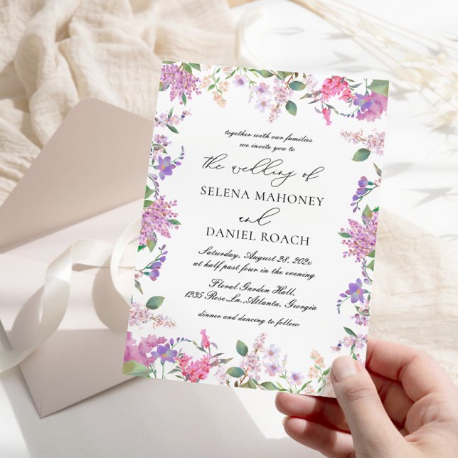 Modern Chic Lavender Purple Flowers Wedding Invitation (Creator Uploaded)