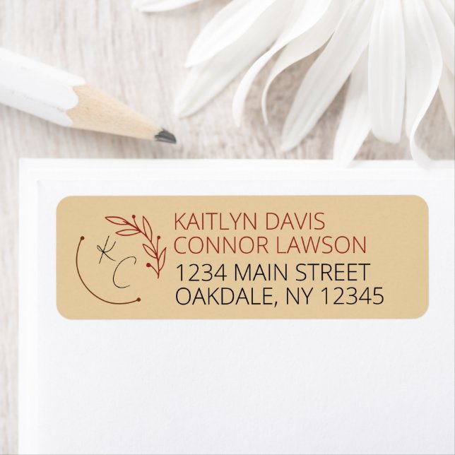 Modern Chic Leaf Monogram Wedding Return Address (Insitu)