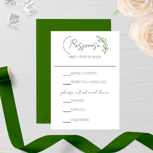 Modern Chic Leaf Monogram Wedding RSVP Card