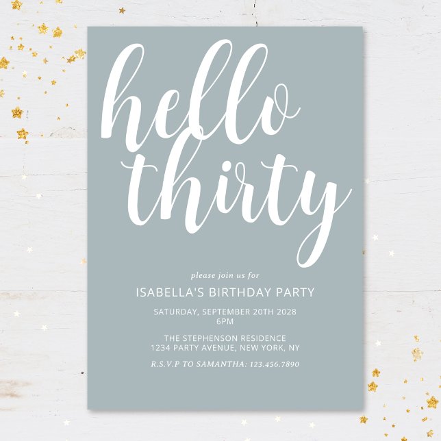 Modern Chic Light Blue White 30th Birthday Party Invitation (Creator Uploaded)