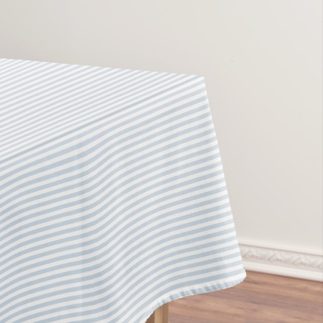 Modern Chic Light Dusty Blue White Striped Pattern Tablecloth (In Situ)