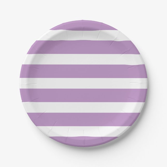 Modern Chic Lilac Purple Stripe Birthday Party Paper Plate (Front)
