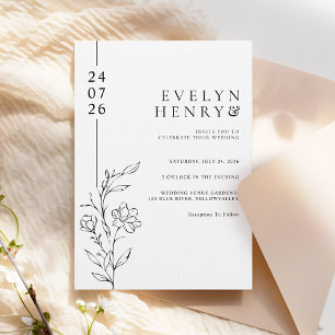 Modern Chic Line Floral Elegant Wedding Invitation