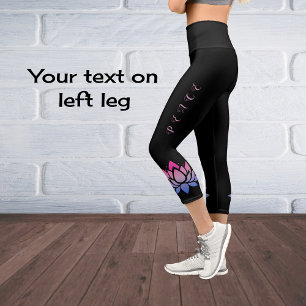Modern chic lotus flower custom text capri leggings