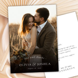 Modern Chic Love and Thanks Single Photo Wedding Thank You Card