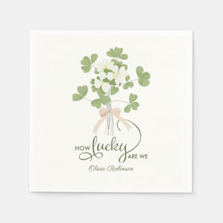 Modern Chic Lucky Shamrock with Bow baby shower Napkin