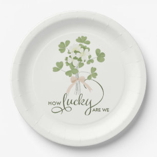 Modern Chic Lucky Shamrock with Bow baby shower Paper Plate