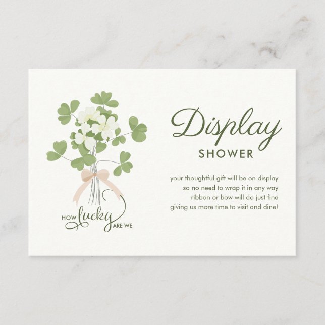 Modern Chic Lucky Shamrock with Bow display shower Enclosure Card (Front)