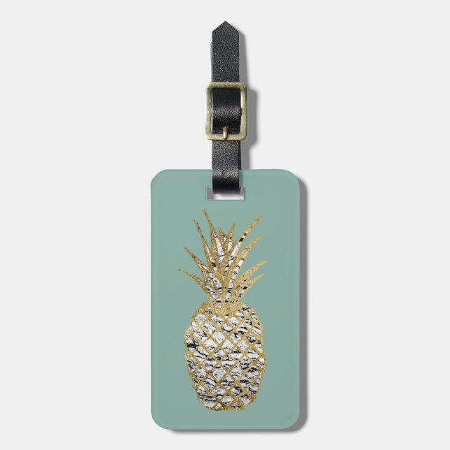Modern Chic Marble Gold Pineapple Fruit Luggage Tag (Front Vertical)
