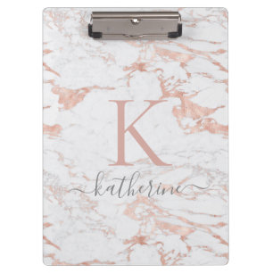 Modern Chic Marble Rose Gold Foil Monogram Clipboard