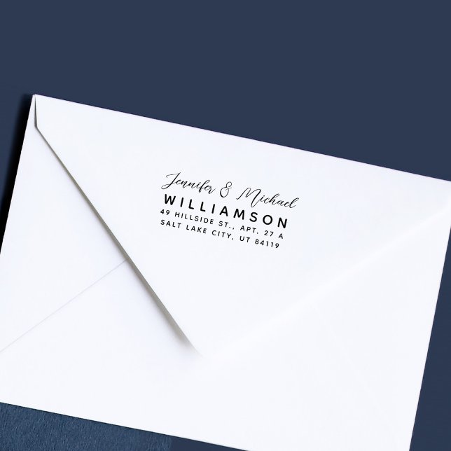Modern Chic Married Couple Minimal Return Address Rubber Stamp (Creator Uploaded)