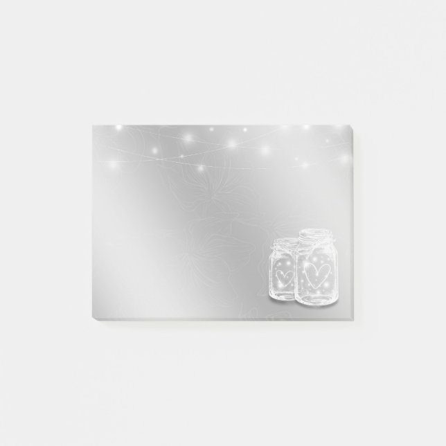 Modern Chic Mason Jars String Lights Silver Flower Post-it Notes (Front)