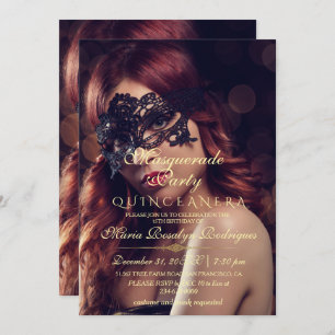 Modern Chic Masquerade Quinceanera Photo  Invitation